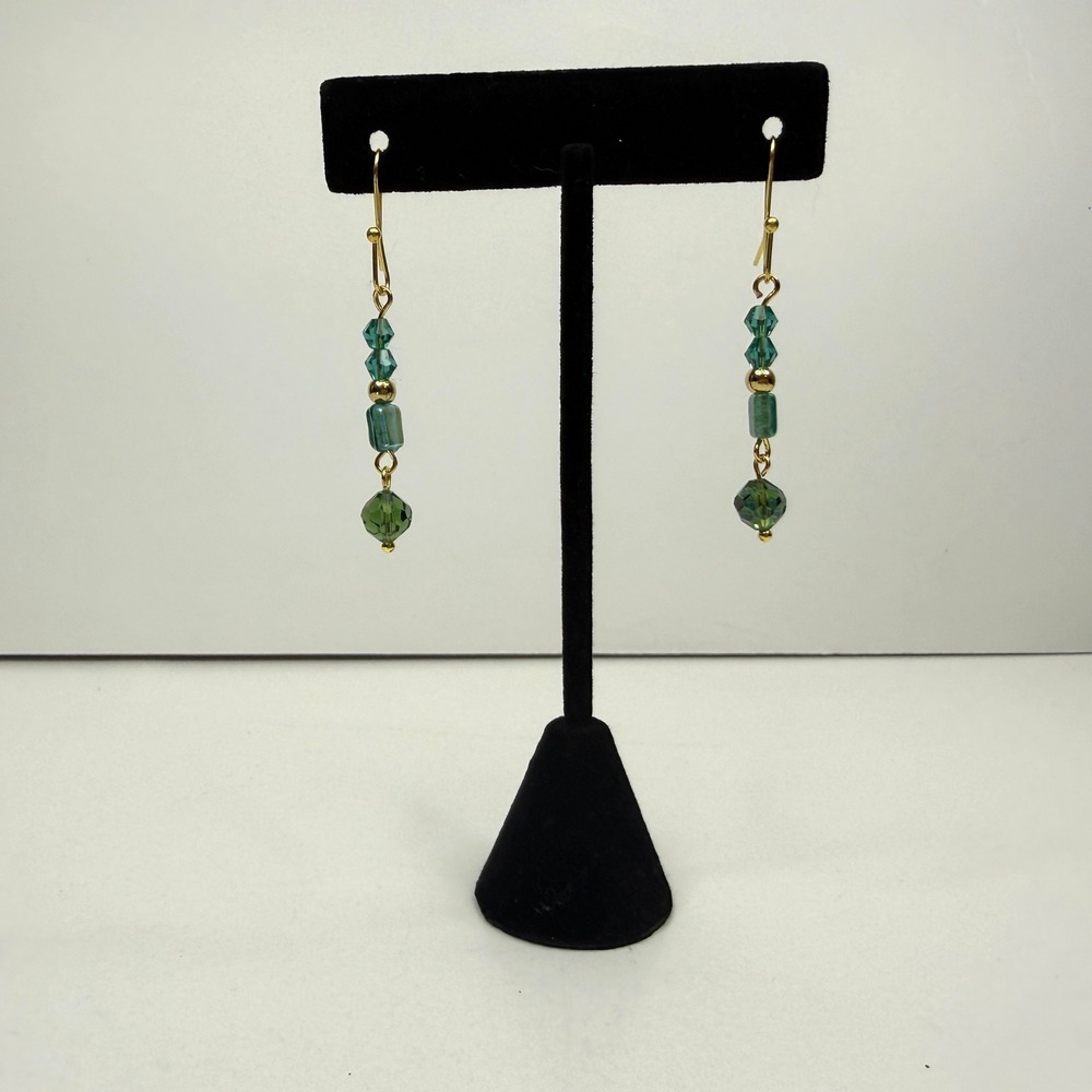Emerald Green Swarovski Crystal Dangle Drop Earrings Gold Tone Hook Jewelry